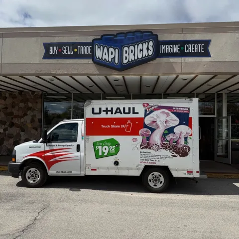 A U-Haul truck outside Wapi Bricks during the New Hampshire collection delivery